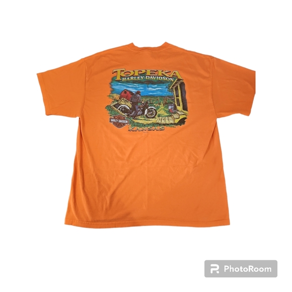 HARLEY-DAVIDSON Men's TOPEKA KANSAS Tshirt Size XL Orange - Picture 2 of 6